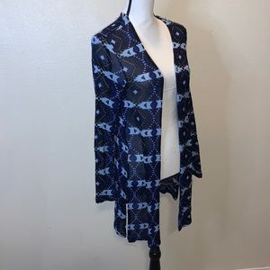 H&M Divided Native Print Long Knit Open Cardigan Sweater Blue Black
